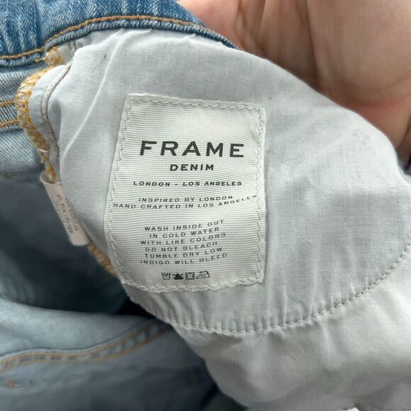 FRAME Le Grand Garcon Blue Denim Distressed Cut Off Bermuda Shorts Size 28 - Picture 13 of 13